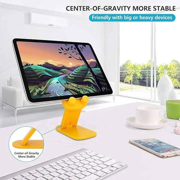 Cartoon Universal Mobile Holder for Desk Tabletop Mobile Stand with Multiple-Angle Adjustable Phone Tablet Stand for Movies Watching Videos Online Class- Yellow Bear - Yellow