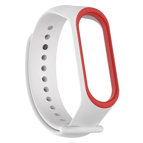 Dual Color Replacement Strap Compatible with Mi band 3 Watch Belt Strap with Screen Guard Protector Accessories Combo Pack(White Red) - White Red