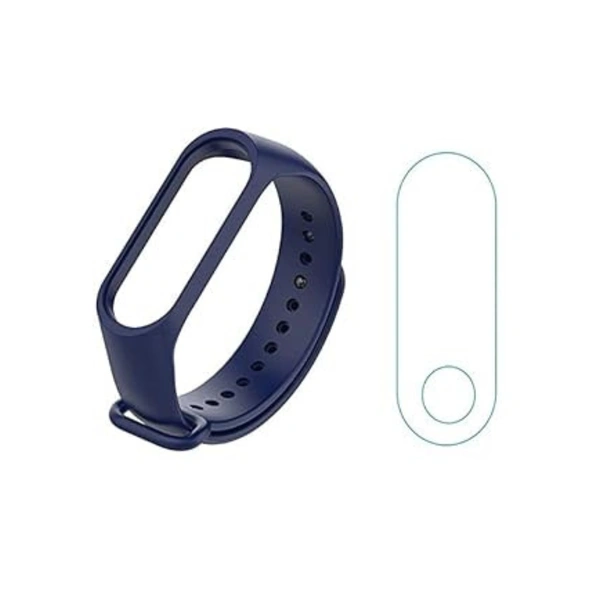 Replacement Strap Compatible with Mi Band 3 Navy/Dark Blue Strap with Screen Protector Combo Accessories | Replacement Band for Mi Band 3 Adjustable Belt - Navy Blue