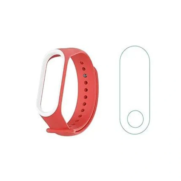 Dual Color Replacement Strap Compatible with Mi band 3 Watch Belt Strap with Screen Guard Protector Accessories Combo Pack(Red White) - Red White