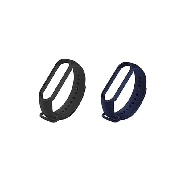 Silicone Adjustable Band Strap Compatible with Mi Band 5 Strap Combo & Mi Band 6 Strap Smart Band Replacement- Set of 2 (Black & Navy Blue) - Black & Navy Blue