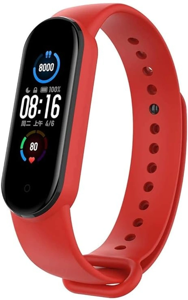 Adjustable Replacement Strap Compatible with Mi Band 5 and Mi Band 6 Watch Silicone Strap Belt Band Bracelet- Red - Red