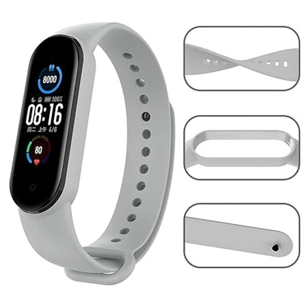  Adjustable Band Strap Compatible with Mi Band 5 Strap & Mi band 6 Strap Smart band Replacement- Grey - Gray