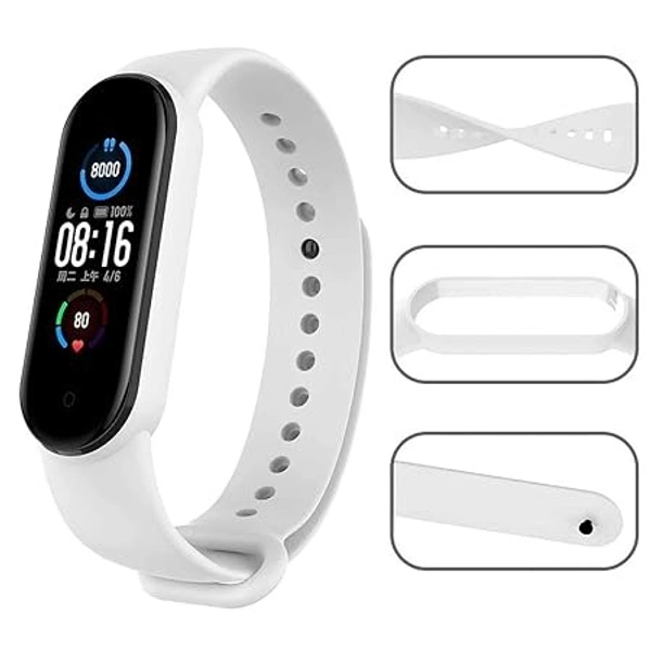  Adjustable Band Strap Compatible with Mi Band 5 Strap & Mi Band 6 Strap Smart Band Replacement- White - White