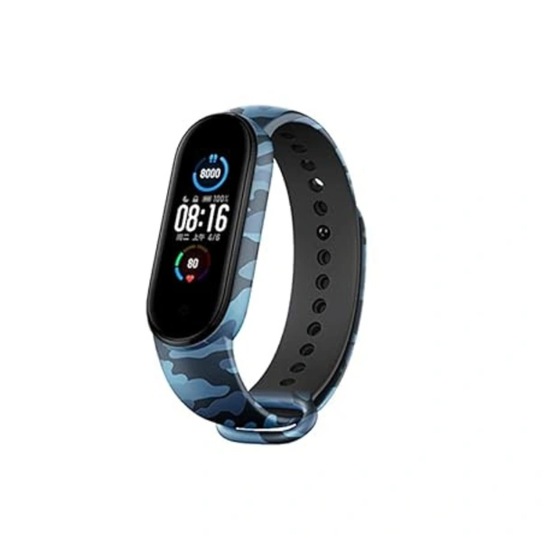  Adjustable Replacement Strap Compatible with Mi Band 5 and Mi Band 6 Army Military Strap(Camouflage Blue) - Camouflage Blue