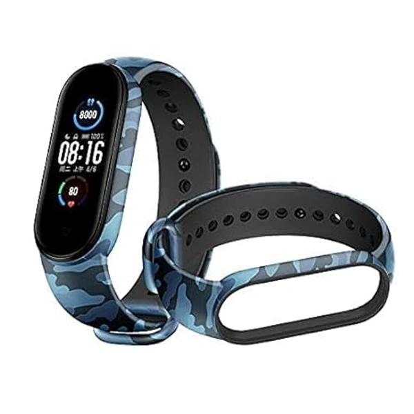  Adjustable Replacement Strap Compatible with Mi Band 5 and Mi Band 6 Army Military Strap(Camouflage Blue) - Camouflage Blue