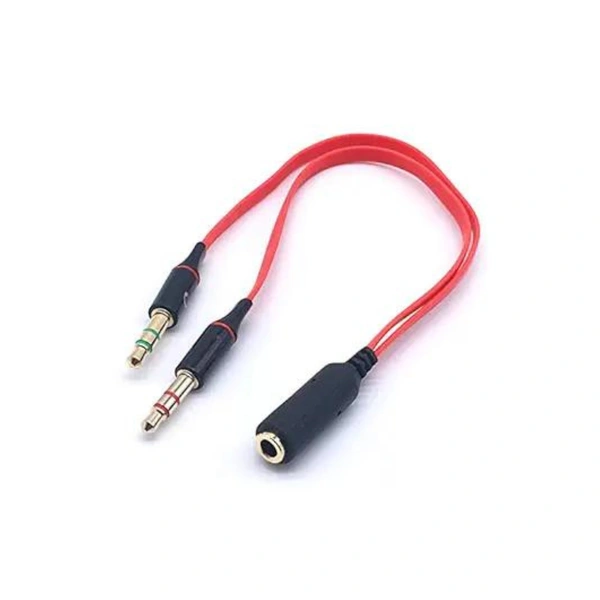  Gold Plated 2 Male to 1 Female 3.5mm Jack Headphone Earphone Audio Mic Y Splitter Cable for Pc Laptop (Red) - Red