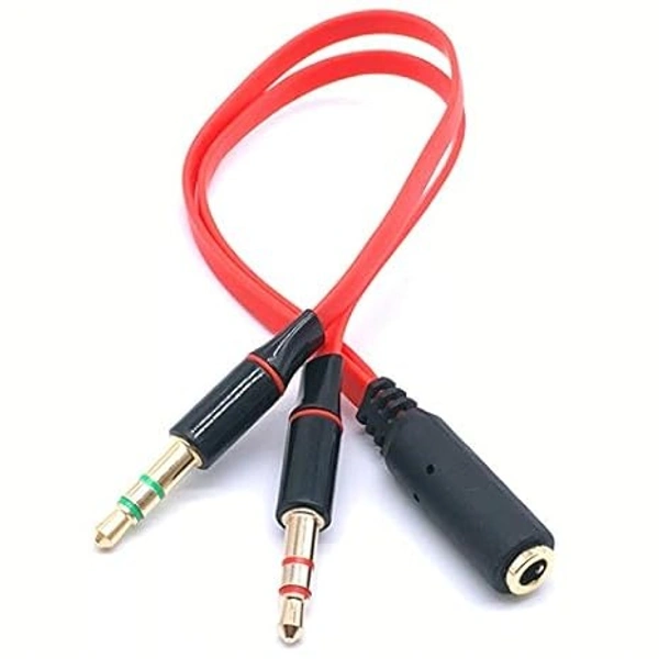  Gold Plated 2 Male to 1 Female 3.5mm Jack Headphone Earphone Audio Mic Y Splitter Cable for Pc Laptop (Red) - Red
