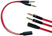  Gold Plated 2 Male to 1 Female 3.5mm Jack Headphone Earphone Audio Mic Y Splitter Cable for Pc Laptop (Red) - Red