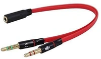  Gold Plated 2 Male to 1 Female 3.5mm Jack Headphone Earphone Audio Mic Y Splitter Cable for Pc Laptop (Red) - Red