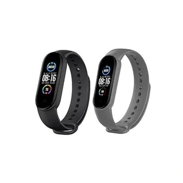  Adujustable Replacement Strap Compatible with Mi band 5 and Mi band 6 Combo Strap-Pack of 2 (Black & Dark Grey) - Black & Dark Gray