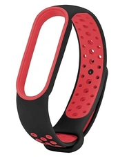 Silicone Adjustable Stylish Band Strap Compatible with Mi Band 5 Strap and Mi Band 6 Strap Band Replacement- Black Red - Black Red