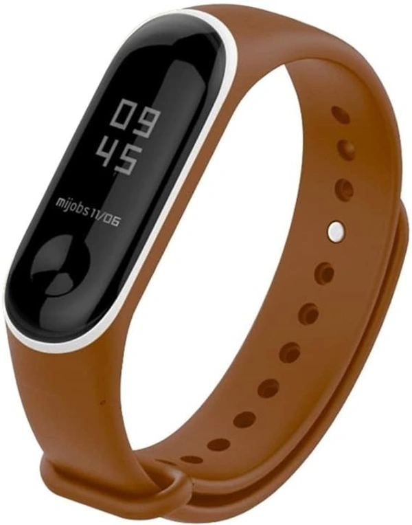 Silicone Dual Color Wristband Compatible with M3 for Mi Band 3 and Mi Band 4 Combo Bracelet Accessories (Brown White & Navy Blue White) - Brown White & Navy Blue White