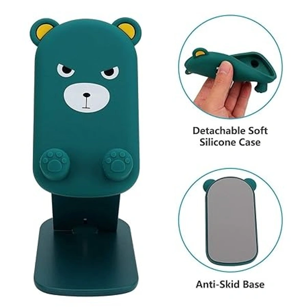 Universal Cartoon Mobile Tabletop Phone Stand with Multi-Angle Adjustable Phone Desk Tablet Stand for Watching Videos, Movies Online Classes- Green Bear - Green