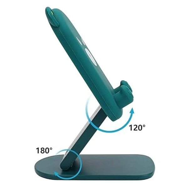 Universal Cartoon Mobile Tabletop Phone Stand with Multi-Angle Adjustable Phone Desk Tablet Stand for Watching Videos, Movies Online Classes- Green Bear - Green