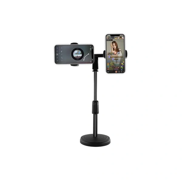  Universal Dual Head Mobile Phone Stand for Table Desk Online Class with Multi-Angle Adjustable Height |360 Flexible Rotation Mobile Holder Stand Compatible with All Smartphone Holder- Black - Black