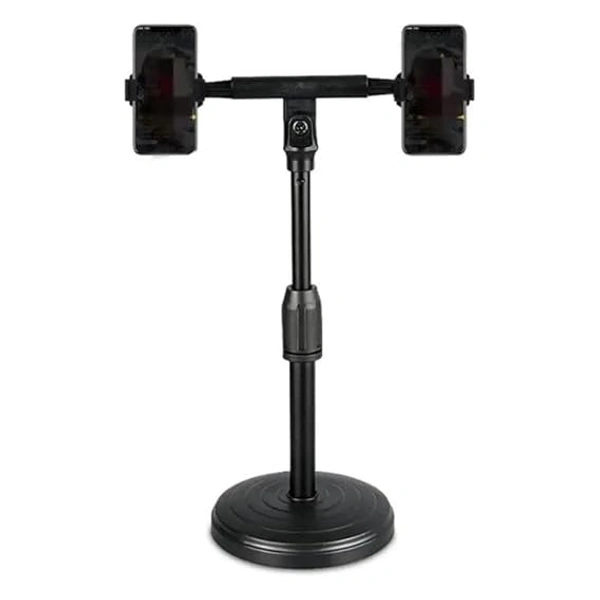  Universal Dual Head Mobile Phone Stand for Table Desk Online Class with Multi-Angle Adjustable Height |360 Flexible Rotation Mobile Holder Stand Compatible with All Smartphone Holder- Black - Black