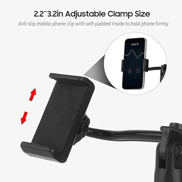  Universal Dual Head Mobile Phone Stand for Table Desk Online Class with Multi-Angle Adjustable Height |360 Flexible Rotation Mobile Holder Stand Compatible with All Smartphone Holder- Black - Black