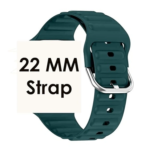 Adjustable Replacement Silicone Pattern 22mm Watch Band Strap with Metal Buckle Compatible with Noise,boAt, Fire-Boltt,Amazfit and Other 22mm watch- Olive Green - Olive Green