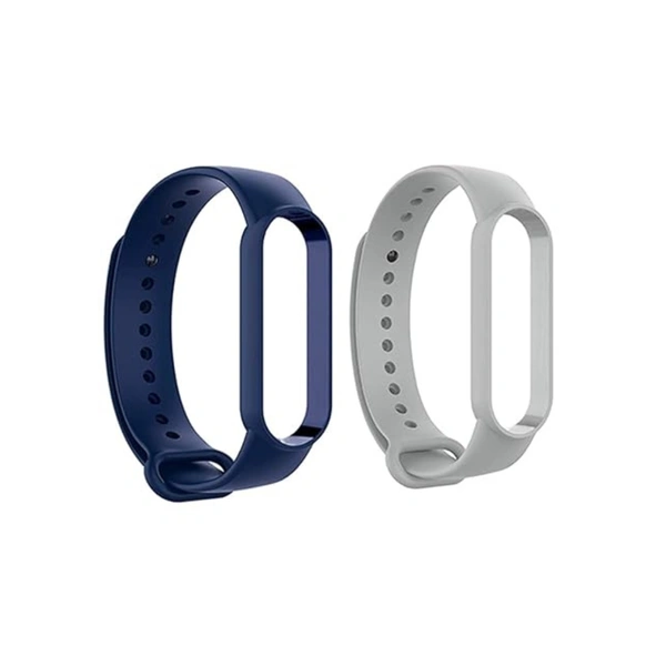 Silicone Adjustable Band Strap Compatible with Mi Band 5 Strap Combo & Mi Band 6 Strap Smart Band Replacement- Set of 2 (NavyBlue & Grey) - Navy Blue & Grey