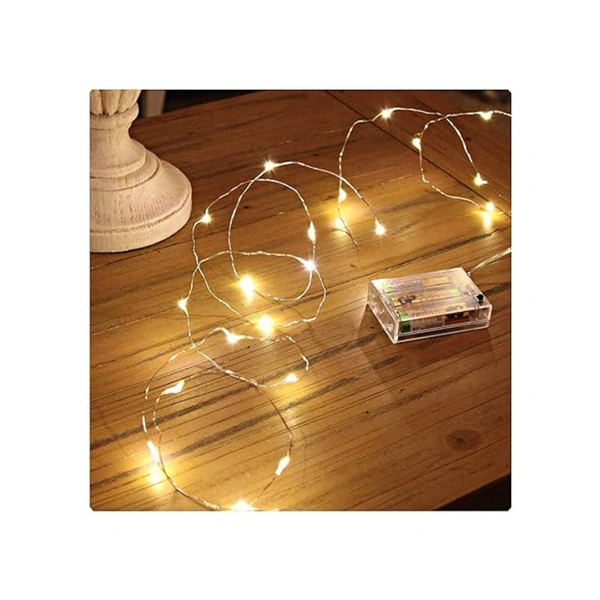 5 Meter 50 LED 3AA Battery Powered Copper String Fairy Lights Waterproof- Warm White - Yellow