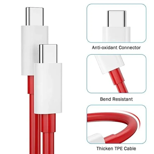  65W Type C Dash Warp Charging Cable 6.5 Amp Type C to Type C Fast Charging Cable Compatible with One Plus 8T/ 9/ 9R/ 9 pro/ 9RT/ 10R/ Nord & for All Type C Devices- Red - Red