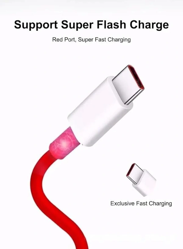  65W Type C Dash Warp Charging Cable 6.5 Amp Type C to Type C Fast Charging Cable Compatible with One Plus 8T/ 9/ 9R/ 9 pro/ 9RT/ 10R/ Nord & for All Type C Devices- Red - Red