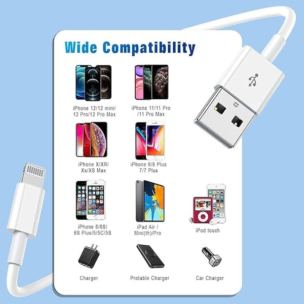 USB Fast Charging Cable & Data Sync Compatible with iPhone X/XR/XS MAX/XS/ 11/11 PRO/ 11 PRO MAX/iPads/iPhone 12/Mini/Pro/Pro Max (1 Meter, White) - White