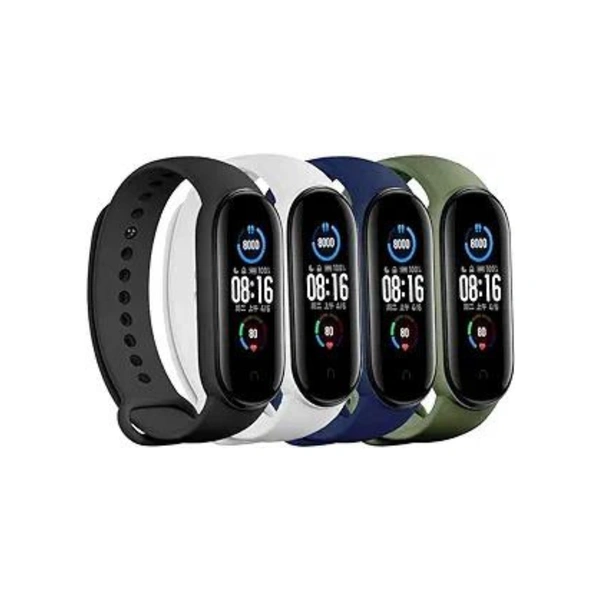 Adjustable Band Strap Compatible with Mi Band 5 Strap & Mi Band 6 Strap Smart Band Replacement- Set of 4(Black,White,Navy Blue, Green) - Black,White,Navy Blue, Green