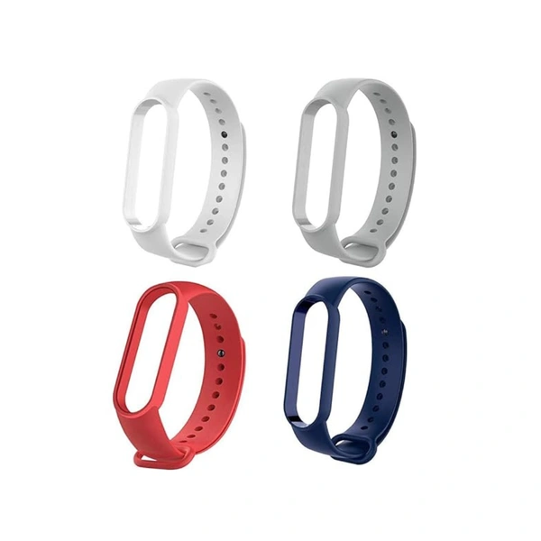  Adjustable Silicon Band Strap Compatible with Mi band 5 Watch Strap Band Bracelet- Set of 4 - White,Grey,Red,Nevy Blue