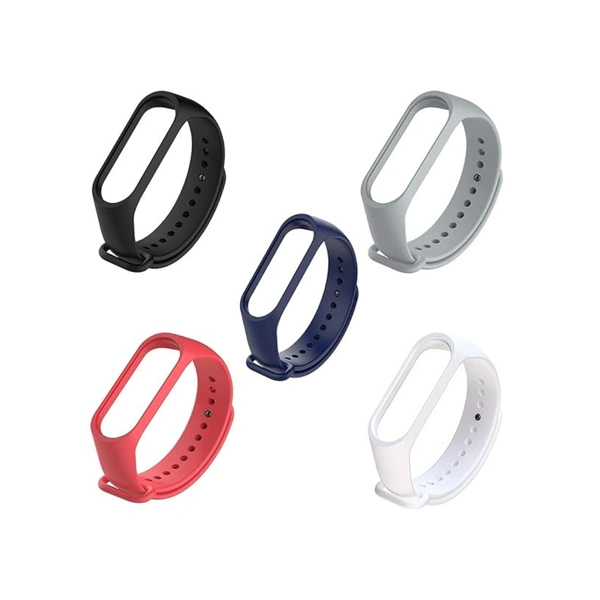 Silicone Adjustable Replacement Belt Compatible with Mi Band 3/ Mi Band 4 Watch Strap Band Bracelet- Set of 5 - Black,White,Red,Grey,Nevy Blue