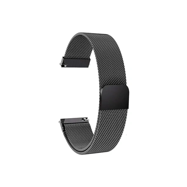 Stainless Steel 19mm Strap for Smart Watch Strap with Magnetic Buckle Compatible with Boat Storm, Noise Colorfit Pro, and All The 19mm Smart Watch - Black - Black