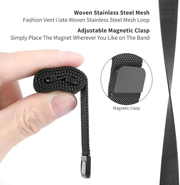 Stainless Steel 19mm Strap for Smart Watch Strap with Magnetic Buckle Compatible with Boat Storm, Noise Colorfit Pro, and All The 19mm Smart Watch - Black - Black