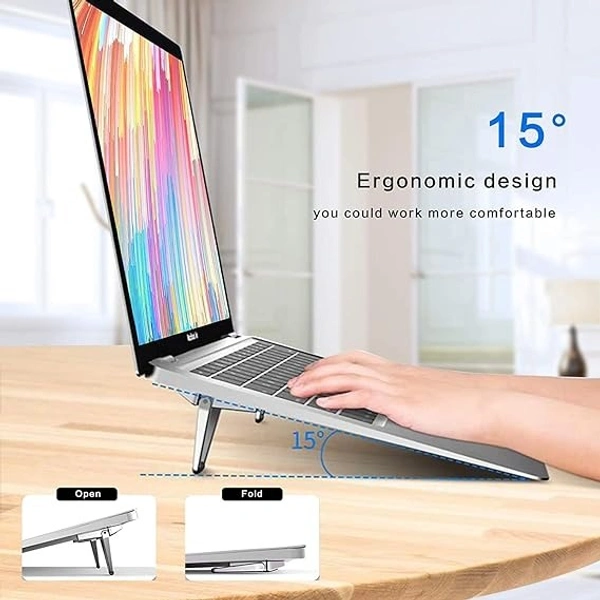 Instant Laptop Kickstand Metal Folding Portable Laptop Stand with Non-Slip Base | Tabletop Laptop Riser for 10-17 inch Laptop Tablet & Keyboard- Pack of 2 - Silver