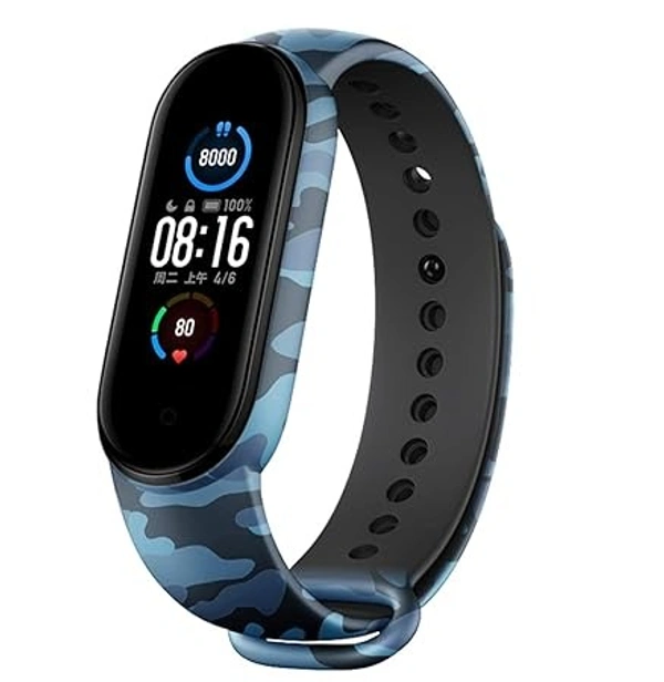Combo Pack of 2 Replacement Strap Compatible with Mi Band 5 & Mi Band 6 Military Strap(Camouflage Green Camouflage Blue) - Camouflage Green &  Camouflage Blue