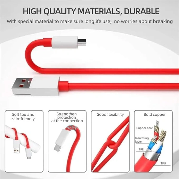  USB Type C Dash Warp Charging Cable USB to Type C Fast Charging Cable Compatible with One Plus 8T/ 9/ 9R/ 9 pro/ 9RT/ 10R/ Nord & for All Type C Devices- Red - Red
