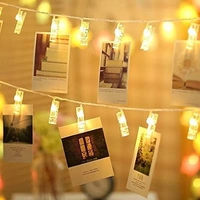 16 Photo Clips LED String Light for Hanging Photos Birthday, Festival, Wedding, Party for Home, Patio, Lawn, Restaurants Home DecorationCards and Artwork Warm White (2 Pin Plug) - Yellow