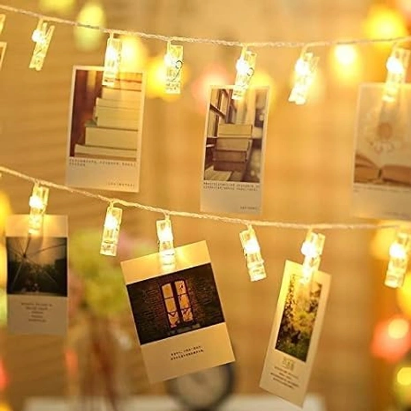 16 Photo Clips LED String Light for Hanging Photos Birthday, Festival, Wedding, Party for Home, Patio, Lawn, Restaurants Home DecorationCards and Artwork Warm White (2 Pin Plug) - Yellow
