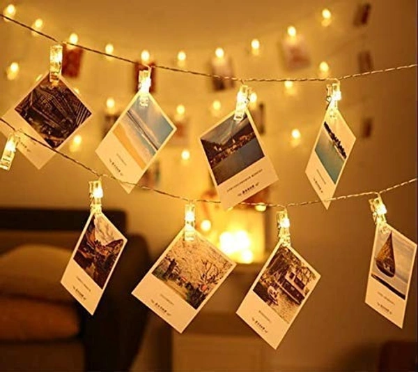 16 Photo Clips LED String Light for Hanging Photos Birthday, Festival, Wedding, Party for Home, Patio, Lawn, Restaurants Home DecorationCards and Artwork Warm White (2 Pin Plug) - Yellow