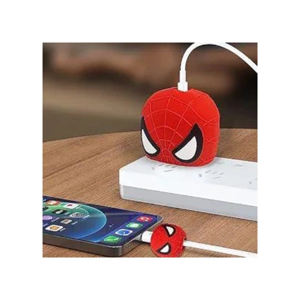 Compatible with iPhone Charger Case Cover | Spiderman Design Silicone Charger Cover for 18-20W 360 Degree Protection Charger Case - Red