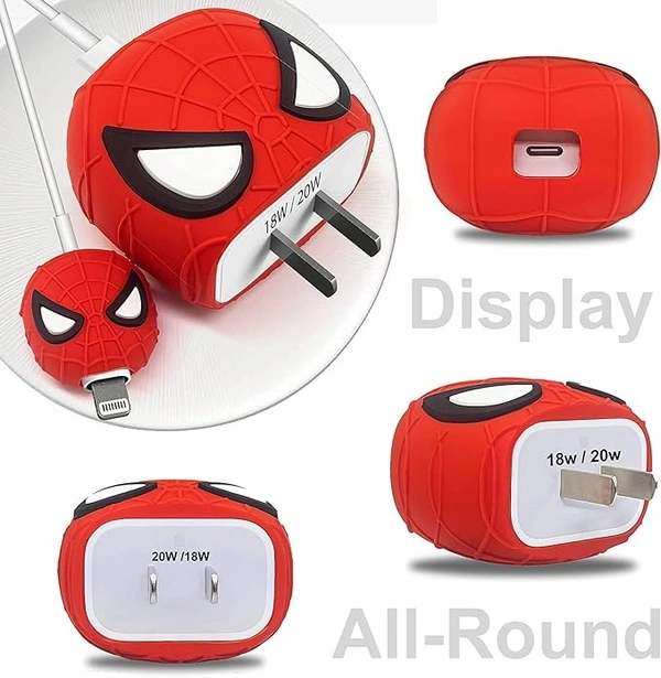 Compatible with iPhone Charger Case Cover | Spiderman Design Silicone Charger Cover for 18-20W 360 Degree Protection Charger Case - Red