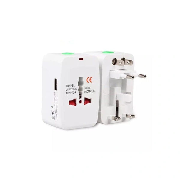 Worldwide Universal Travel Adapter with Build in Dual USB Charger Ports with 125V 6A, 250V Protected Electrical Plug for Laptops, Cameras (White) - White