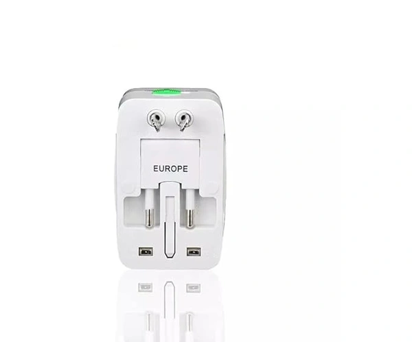 Worldwide Universal Travel Adapter with Build in Dual USB Charger Ports with 125V 6A, 250V Protected Electrical Plug for Laptops, Cameras (White) - White