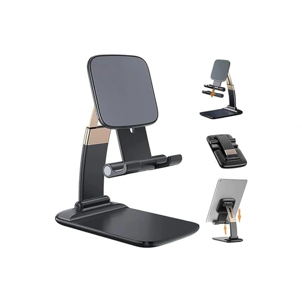  Foldable Tablet Tabletop Mobile Phone Stand Holder-Cell Phone Holder with Adjustable Height & Angle with Anti-Slip Compatible with All Smartphones Tablets Kindle iPad - Black