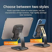  Foldable Tablet Tabletop Mobile Phone Stand Holder-Cell Phone Holder with Adjustable Height & Angle with Anti-Slip Compatible with All Smartphones Tablets Kindle iPad - Black