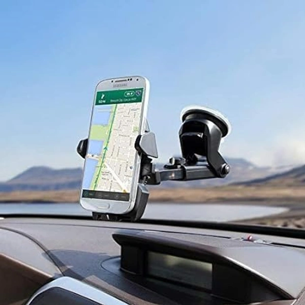 Adjustable Car Phone Holder Universal Long Arm 360 Degree Rotation Mobile Holder for Car- Black - Black