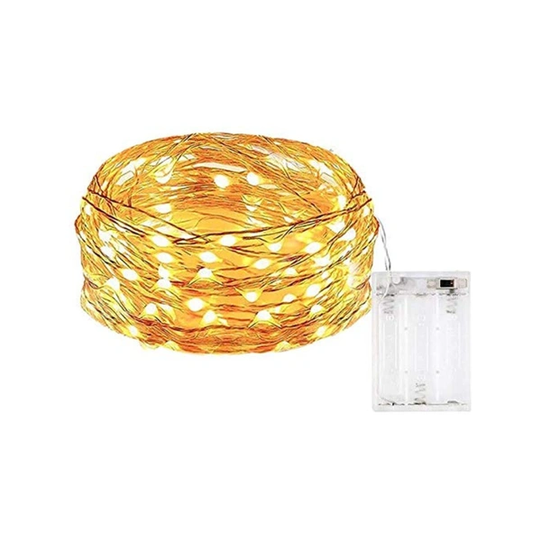 10 Meter 30 LED 3AA Battery Powered Copper String Fairy Lights Waterproof- Warm White (Warm White, Pack of 2) - Yellow