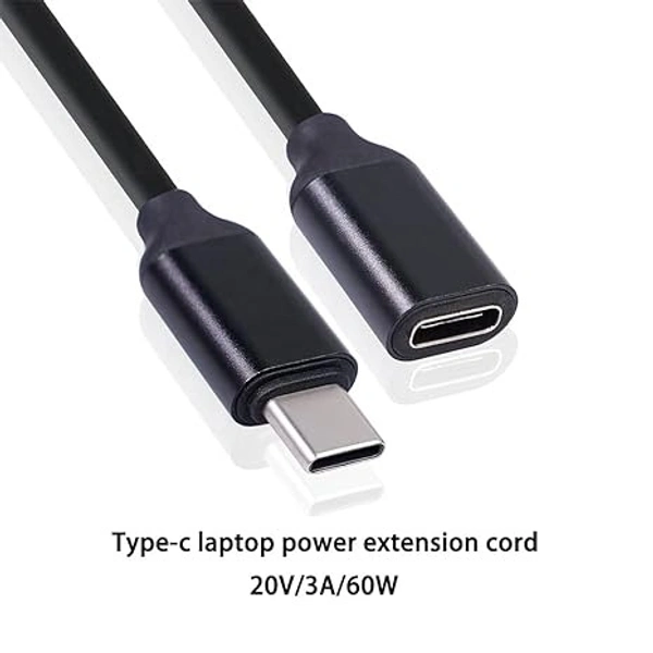 USB Type C Male to Female Extension Cable 2 Meter Fast Charging Extender Cable Type C Male to Type C Female 2M Long Cable Compatible with All Type C Smartphones (Black) (No Data Transfer Only Extension) - Black