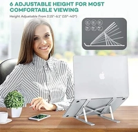 Adjustable Aluminium Laptop Stand | Ergonomic Foldable Portable Desktop Holder | Aluminium Ventilated Cooling Notebook Stand Mount with Heat-Vent - Silver