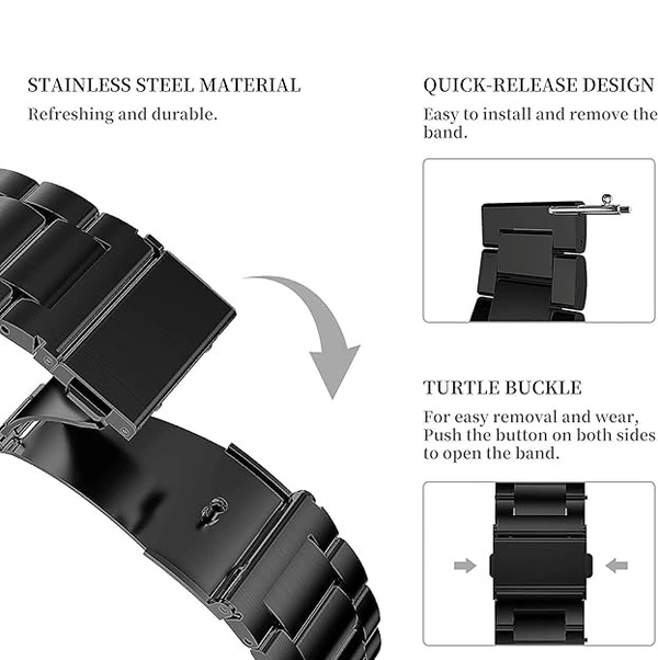 22mm Replacement Stainless Steel Metal Watch Strap Compatible with Watch 3 45mm/ Watch 46mm/Gear S3 Classic/S3 Frontier/Watch Gt 2 (Black) - Black